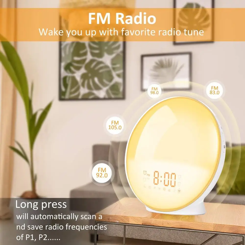 
Sunrise Sunset Simulation Dual Alarms and Snooze Function Wake Up Alarm Clock 