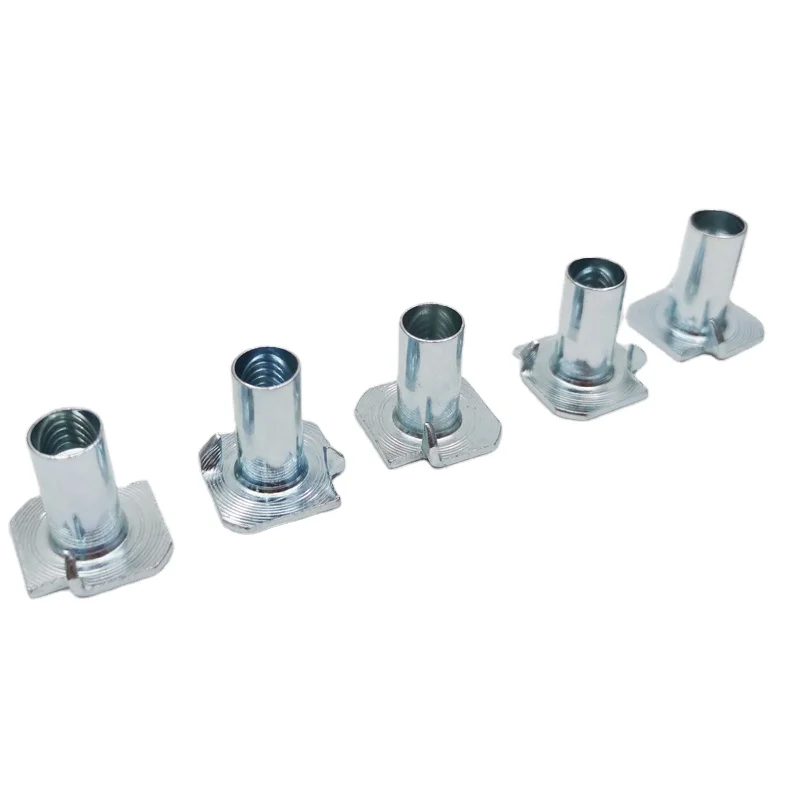 Zinc Plated Steel Square T Nuts Two Prong T-nut Two Claw Nuts Tee Nuts for Wood Rock Climbing Holds Cabinetry Furniture