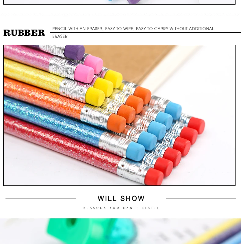 
2020 hotsale bulk customize glitter HB pencil with eraser 