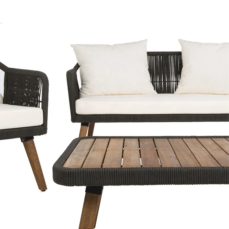 2022 NEW style outdoor furniture set wooden outdoor lounge with rope woven