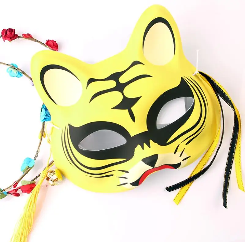 Japanese Kitsune Cat Tiger Masks Cute Cosplay Half Face Mask Masquerade Festival Holiday Decoration PVC