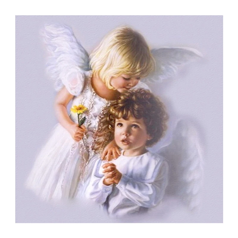 
Hot Selling 5d Diy Diamond Painting Of Angel And Sister Cross Embroidery Interior Bedroom Decorative Paintings 