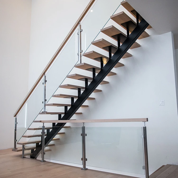 Made in China mono stringer steel wood front stairs luxury staircase company