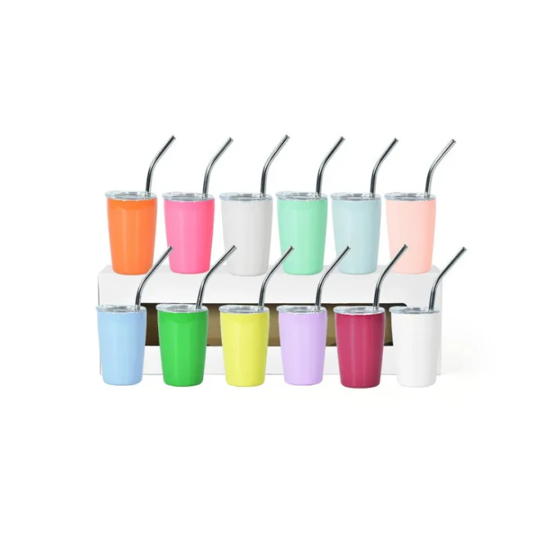 USA Wholesale 3oz Mini Double Wall Stainless Steel Tumbler Cup 12 Mixed Colors American Style Design with Lid Straw for Coffee