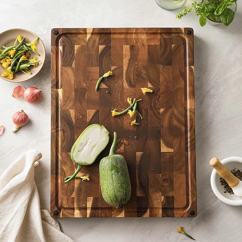 New Multifunctional Reversible end grain acacia wood cutting board Food Chopping Kitchenware