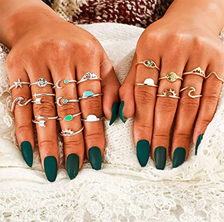 Fashion High Quality Wholesale Silver Stackable Ring Set Star Moon Knuckle Ring