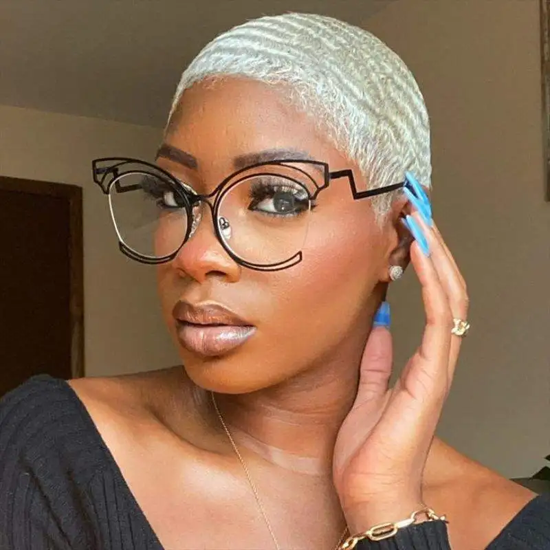 0727 New Fashion Ins Irregular Hollow Design Eyeglasses Metal Frames Custom Eyewear Anti Blue Light Oversized Cat Eye Glasses