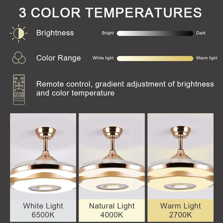 Modern Ceiling Fan Lighting Reversible Fan Speaker LED Ceiling Light Dimmable Lamp with Remote Control and App Ceiling Lamp