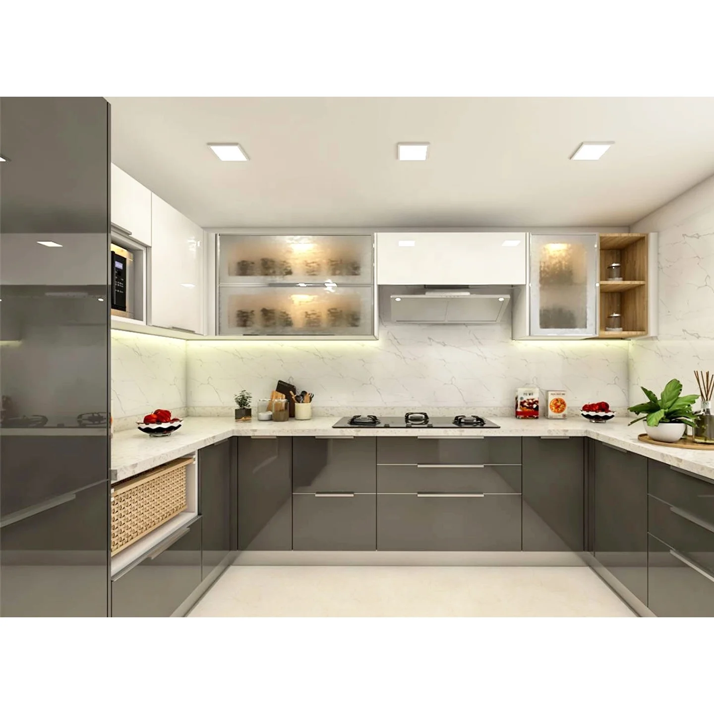 Американские современные дизайнерские настенные базовые элементы серые лакированные кухонные шкафы