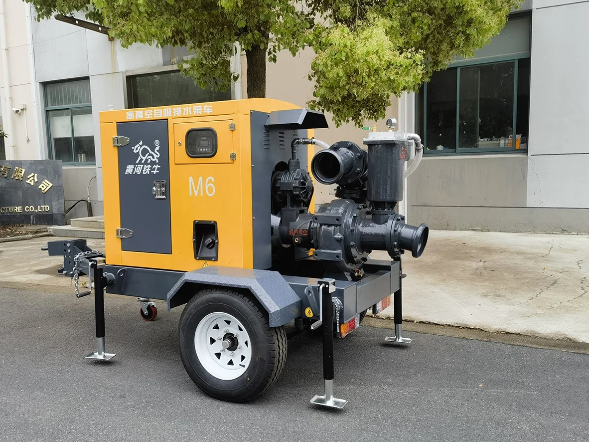 One click start-up trailer type diesel engine high flow fast drainage self suction pump