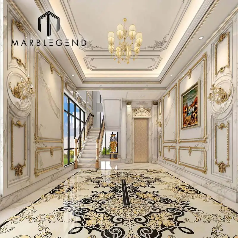 one stop waterjet inlay marble flooring villa home decor architectural design 3d rendering interior design service