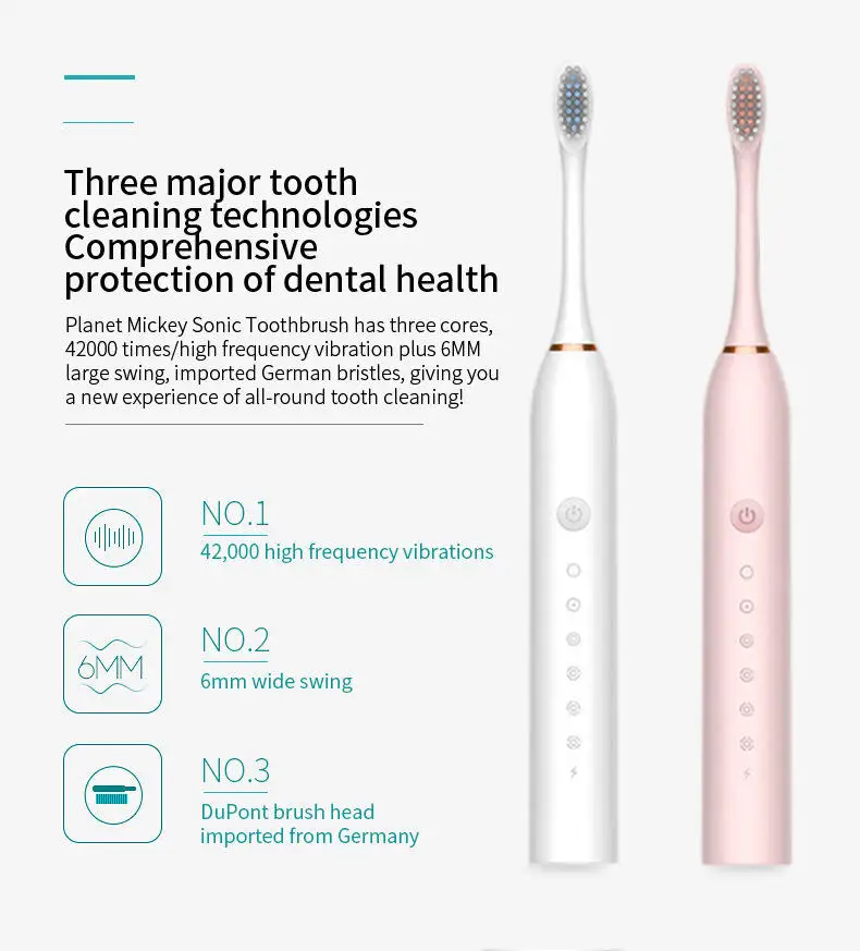 Electric Toothbrush Kit Rechargeable USB 6 Modes Sonic Electric Toothbrush 4 Tooth Brush Heads Adult Electric Toothbrush Couples