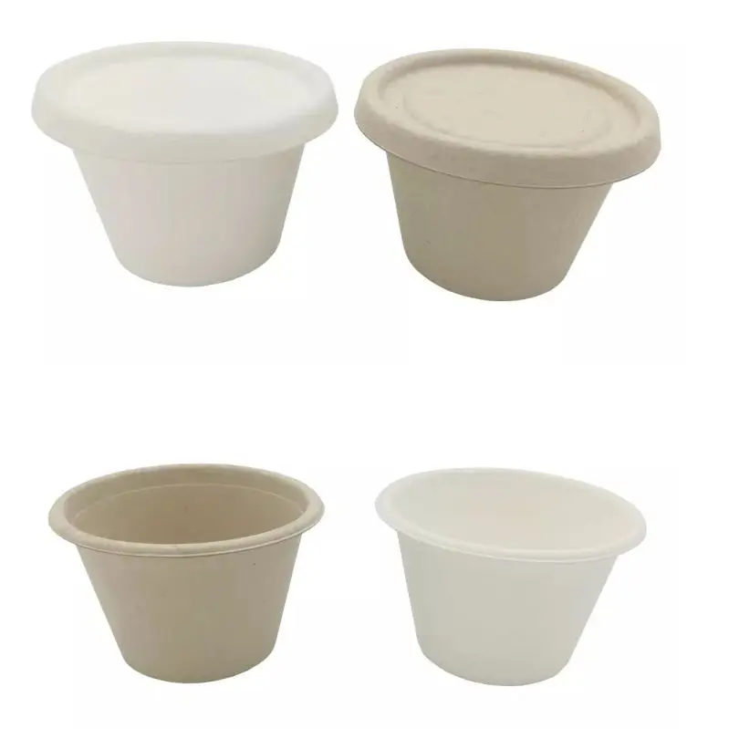Bamboo Pulp Paper Bagasse Sauce Cup Disposable 4 Oz Double Wall Paper Take Away Cup With Paper Transparent Lid