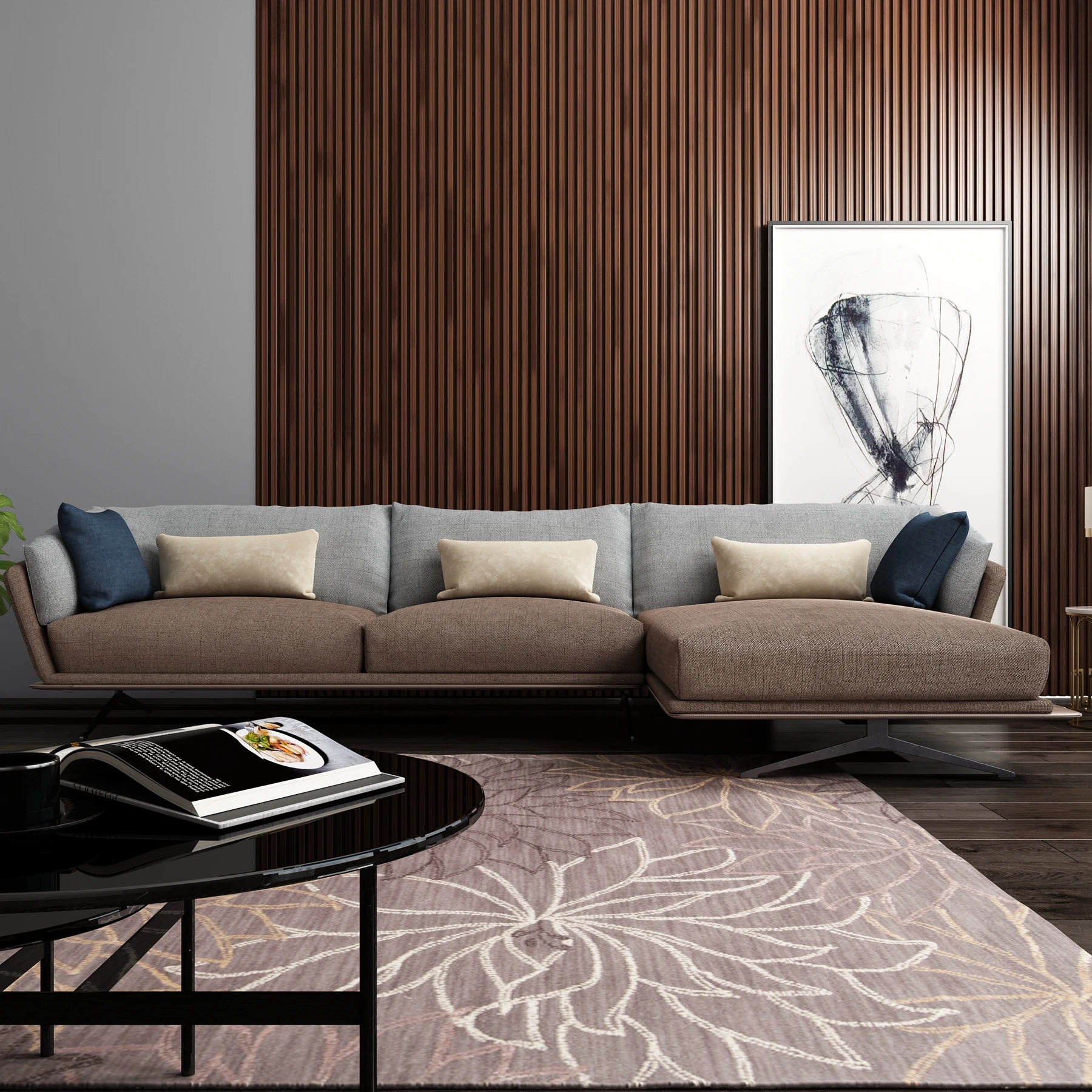 Italian Elegant Stylish Modern Luxury Home Living Room L Shaped Settee Couch Set Fabrics Bouncy Sofa