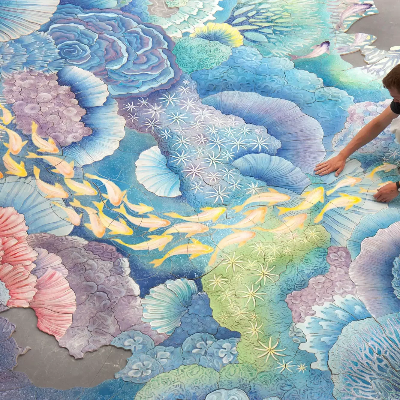 High quality pure handmade custom large pattern jigsaw ceramic handmade Glass Mosaic tile for wall floor swimming pool tile