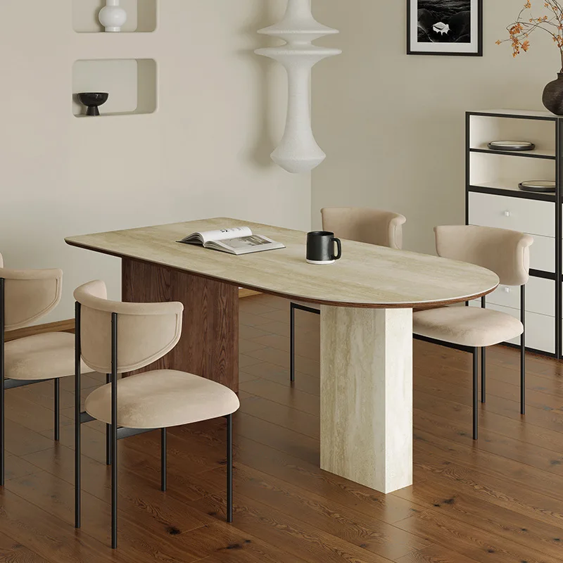 HZX Customizable round Marble Travertine Top Dining Table Polished Natural Stone Furniture for Kitchen Restaurant Villa Floor