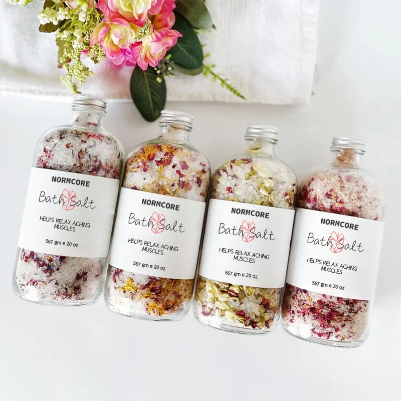 GRS Certified Recycled Factory Custom Private Label Test Tube Bath Salts Soak Natural Scented Pink Himalayan Rose Bath Salts Epson With Flowers