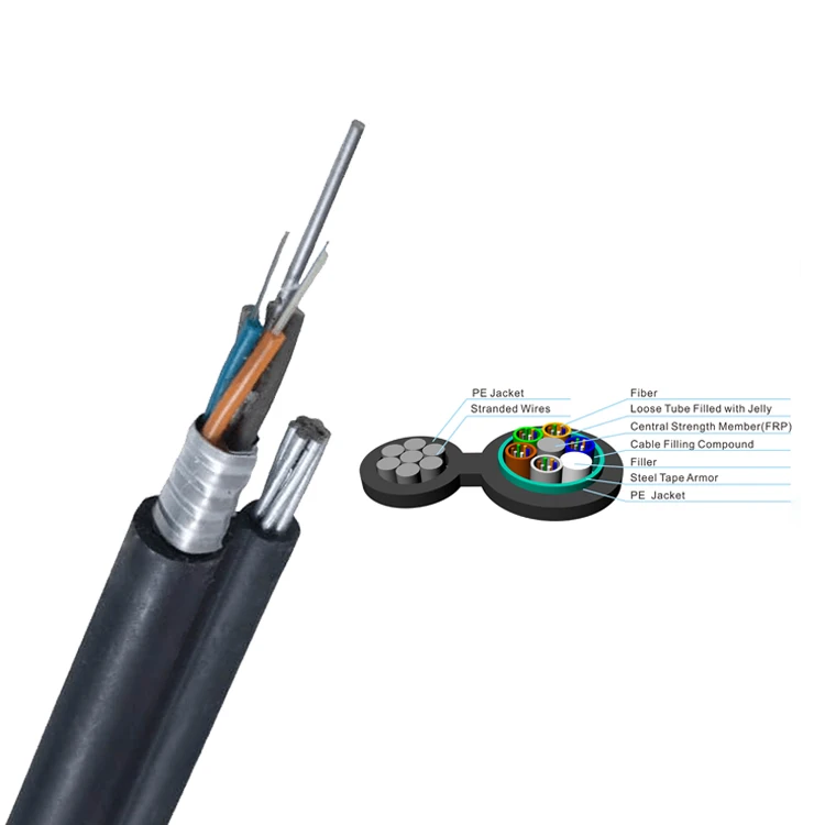 Outdoor Aerial Optical Fiber Cable 2 4 12 16 24 Core GYXTC8Y GYXTC8S GYTC8A FTTH Optic Drop Fig8 Type Cable with Steel Messenger