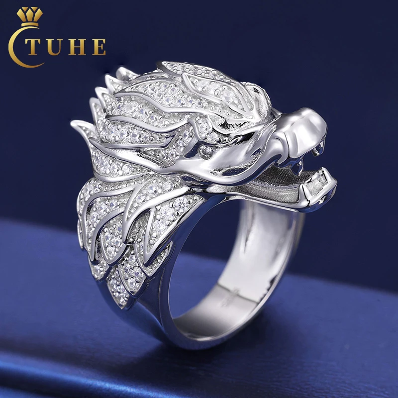 New Design Men Hip Hop Iced Out Fashionable Brass 18k Gold Plated Jewelry Striking CZ Zirconia Dragon Head Ring