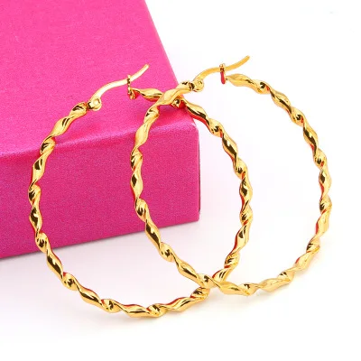 Korean version of titanium steel stainless steel twisted flat wire twisted big earrings fashion shrimp male buckle earrings earr