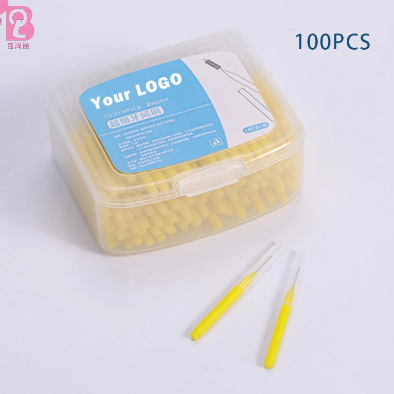 Beiqili 100 Pieces Interdental Brushes Dental Floss Toothpick Orthodontic Braces Brush Tooth Cleaning Tool Oral Care