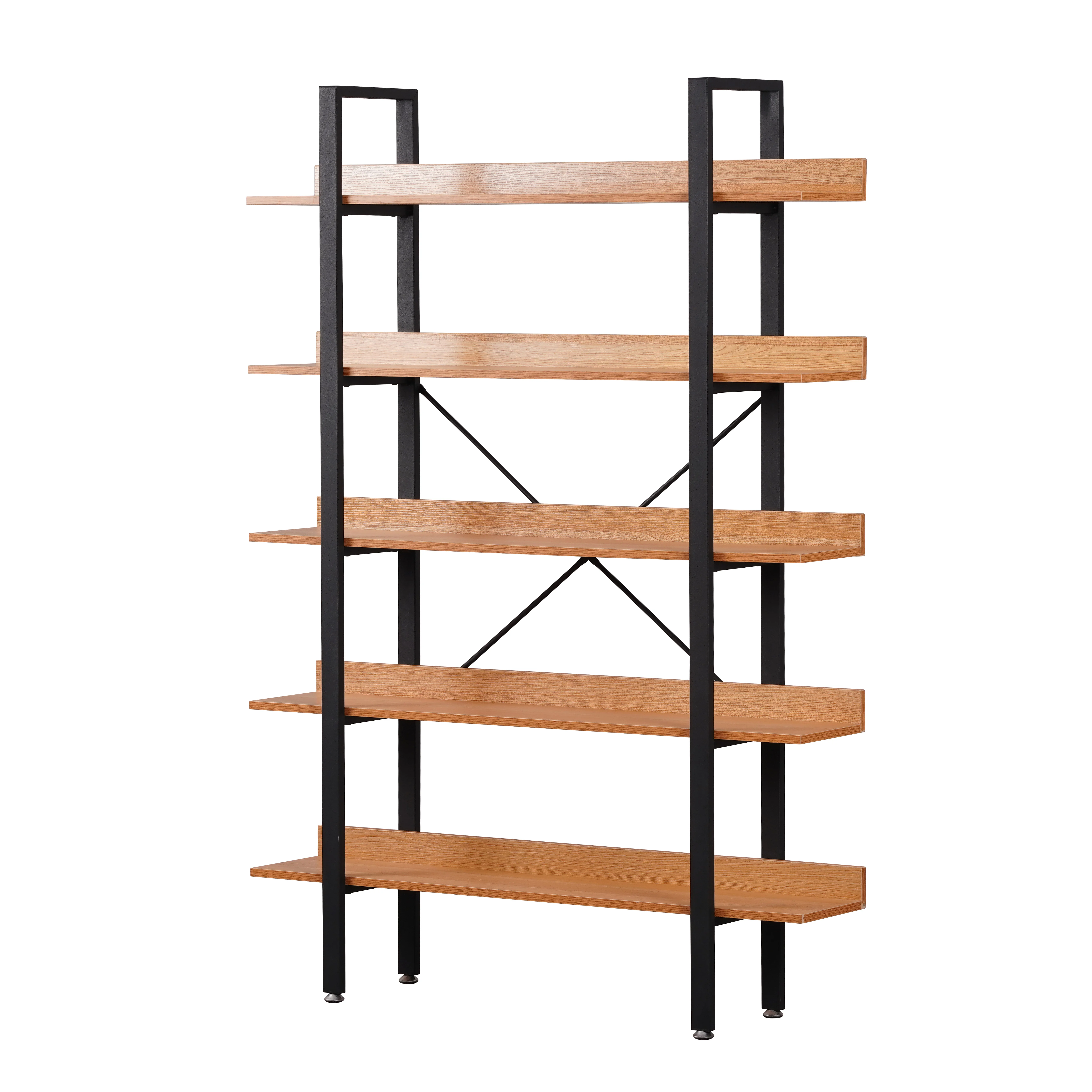 Large Capacity Dual-Wide 5-layer Living Room Book Storage Rack Kids Wooden Metal Bookshelf Bookcase