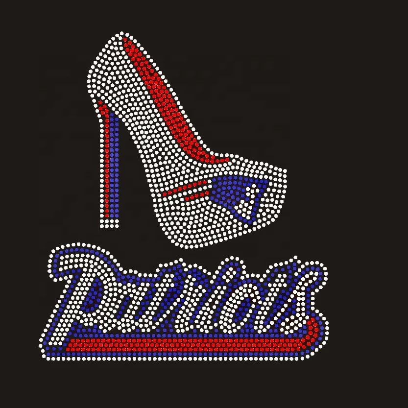 Customized Iron-On Rhinestone Heat Transfer Motif High Quality Glass Crystal New England Patriots Design for Apparel  Clothing