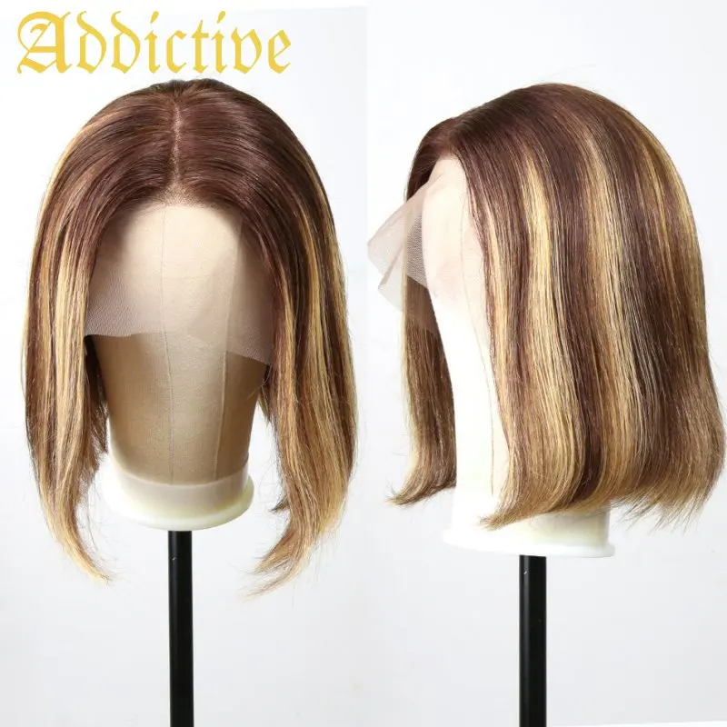 Addictive highlight 1b honey brown color straight bob human hair lace front wigs hd brazilian full lace human hair wigs
