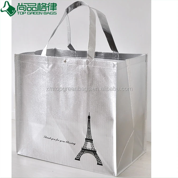 Customized Fashion  eco rpet silver lamination grocery  laminated non-woven tote bag