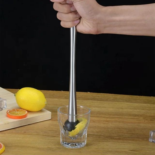 Stainless Steel Cocktail Mixer Stirring Lemon Orange Fruit Juice Muddler Crushed Ice Hammer Broken Popsicle Ice Pressing Stick