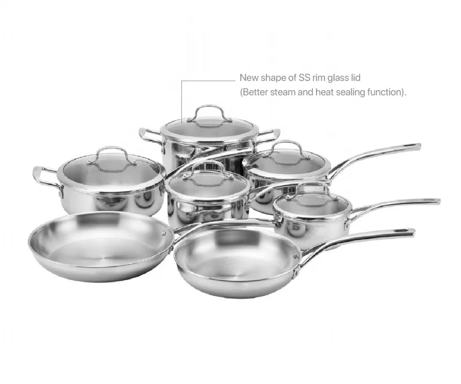 AAA Manufacture oem kitchen cooking copper pot glass lid 304 stainless steel cooker set cookware set