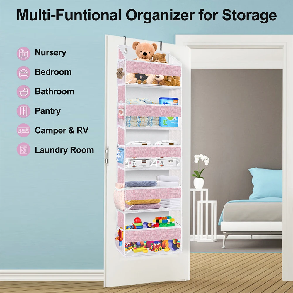 Nursery Closet Cabinet Over Door Organizer Baby Storage Shelf With Mesh Pockets