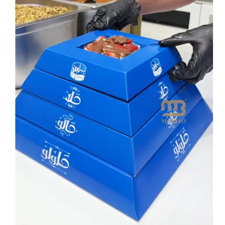 Custom design paper catering pyramid box for snacks cake bread pyramid takeaway box dessert grazing pyramid packaging for food