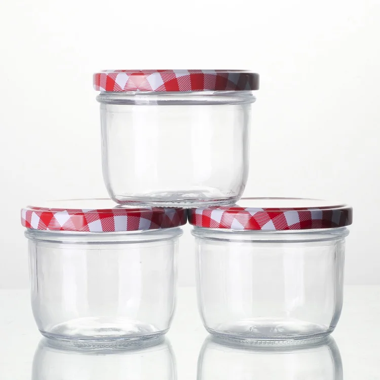 Empty 8oz Short Cylinder Jam Glass Caviar Jar with Lug Lid