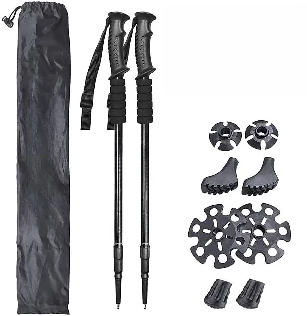 Nordic Ultralight Trekking Telescoping Poles Walking Hiking Foldable Cork Handle Pull String Rope Locking Rubber Tip Outdoor