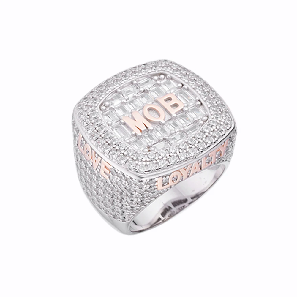 Custom Jewelry Basketball 14K White Gold Iced Out Zircon Baguette Lab Diamond Commemorative Pinky Letter Championsip Ring