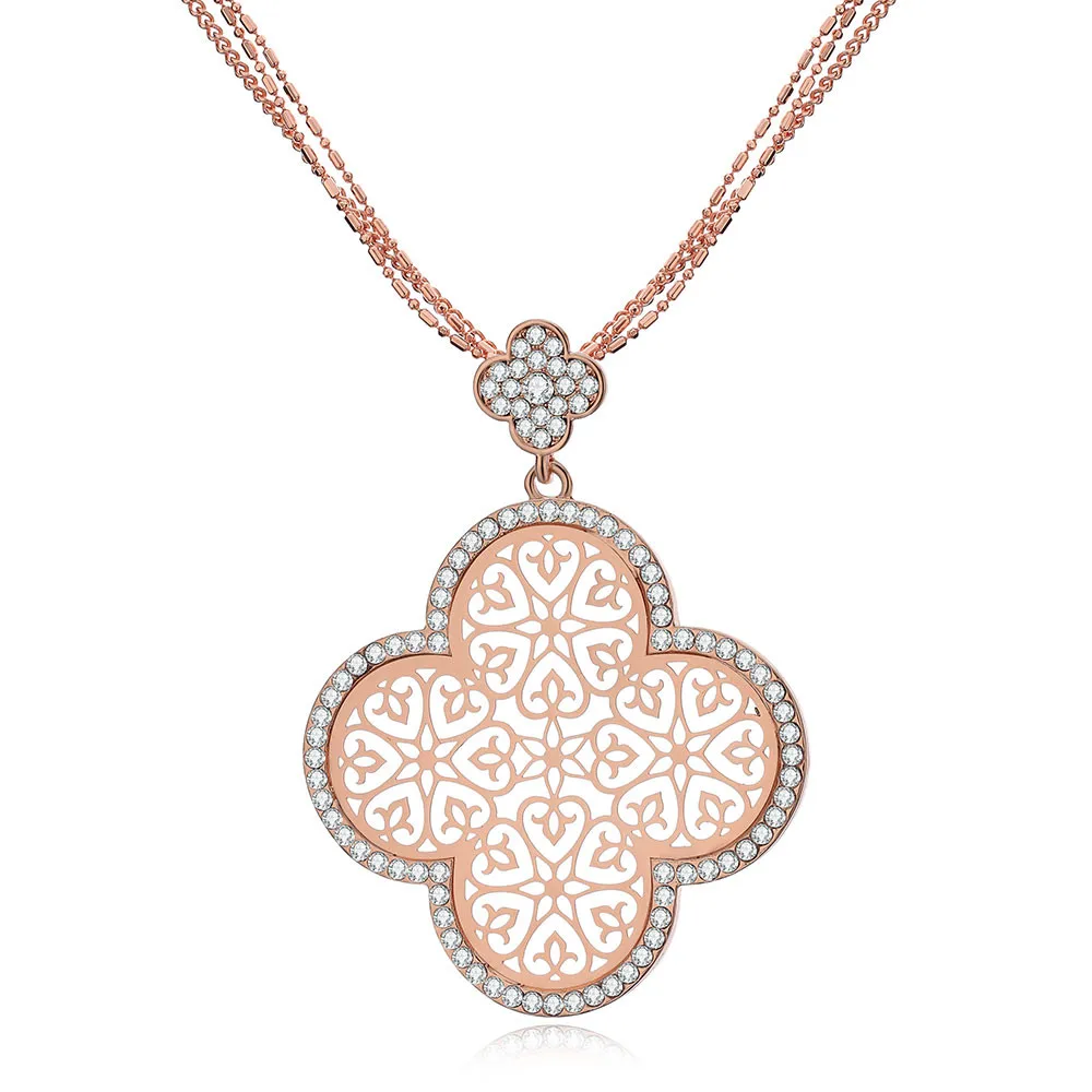 2022 Fashion Jewelry Cute Romantic Crystal Long Women 4 Four Leaf Clover Pendant Necklace