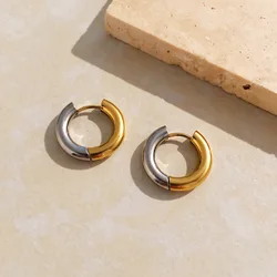 Wholesale fashion Jewelry two tone hoops earrings 18k gold plated stainless steel huggie earring with loop