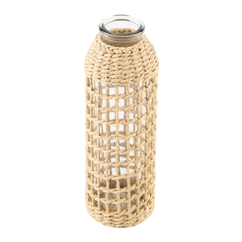 Japanese Style Simple Clear Glass Vases Paper Rope Glass & Crystal Vases Glass Vase With Rope for Decorations Diy