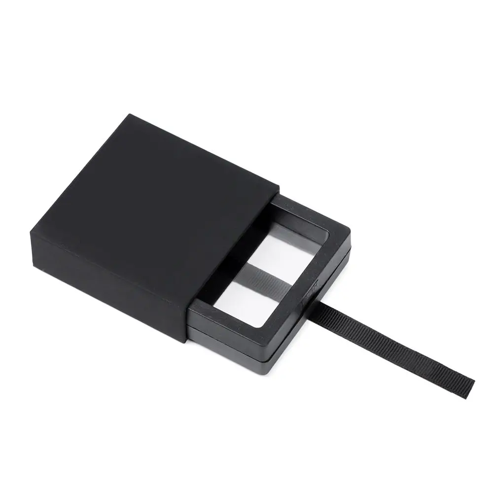 7x7 9x9cm thin suspension frame display case 3d floating transparent square PVC plastic pe film packaging dustproof jewelry box