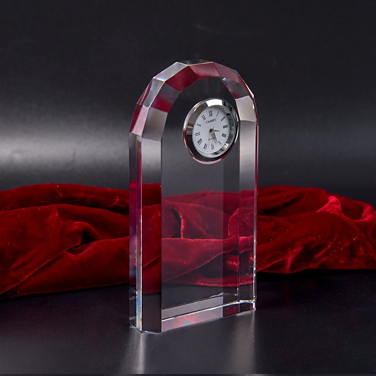 Wholesale Best Selling Decorative Personal customization Glass Crystal Clock Award for business souvenir gift