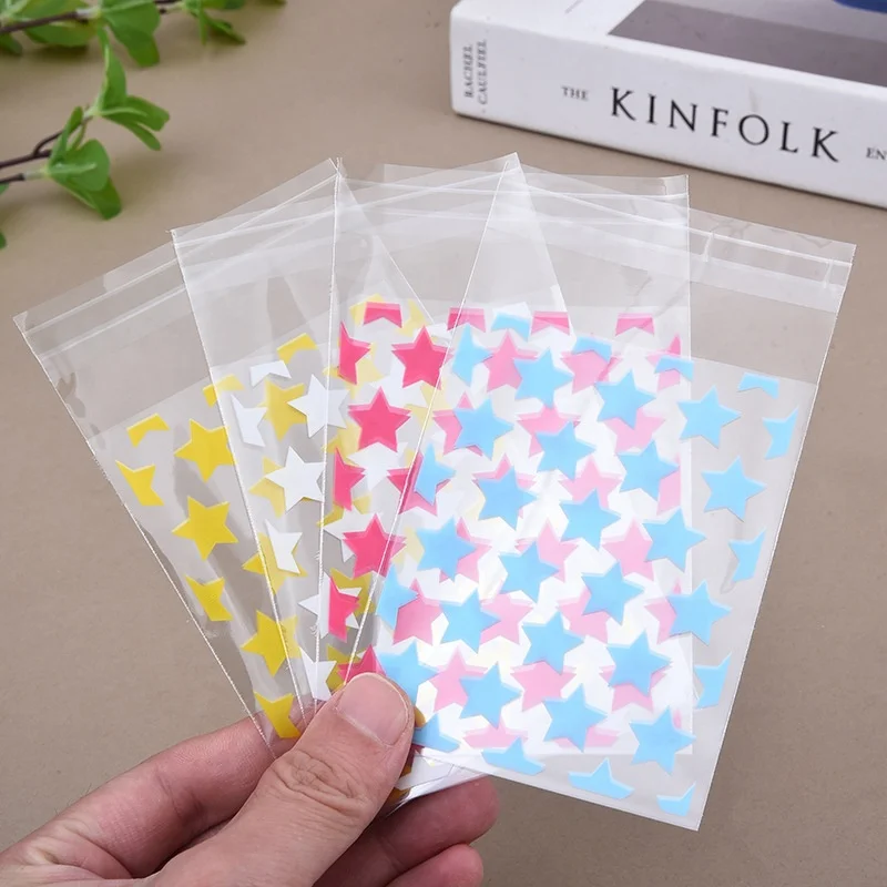 50pcs/bag Star Shaped Nougat Cookie Candy Self-adhesive Bag Plastic Snack Food Packing Bags