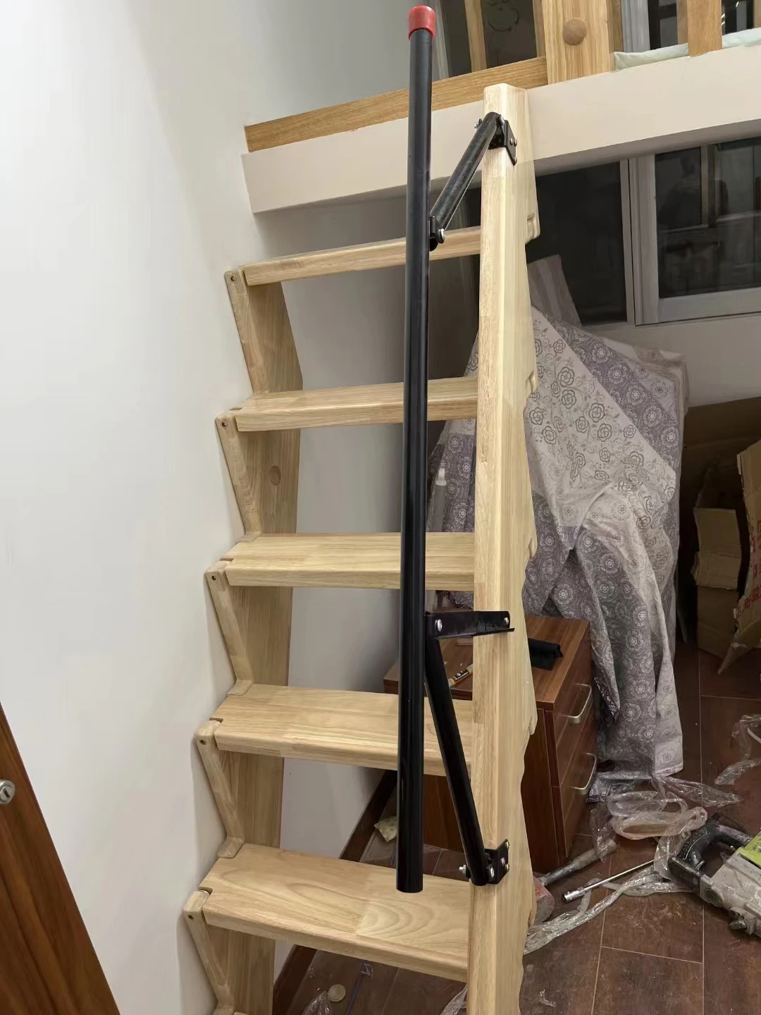 Best selling folding wooden staircase safe and stable attic foldable stair outdoor metal stair railing portable