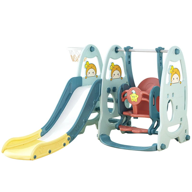 Children Plastic Toys Indoor Outdoor Playground Equipment Set 3 in 1 Height Adjustable Kids Swing Slide