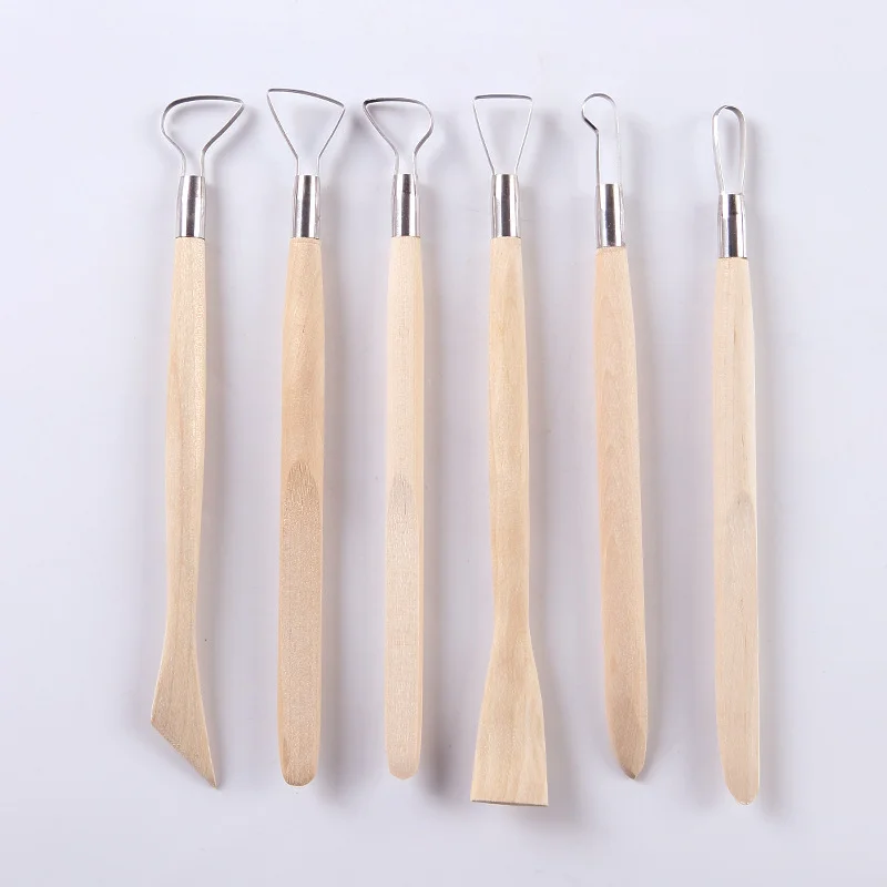 6PCS Double-Sided Wooden Handle Clay Pottery Wire Loop Sculpture Tools Set for Ceramic Wax Carving Modeling Clay Sculpting Tools