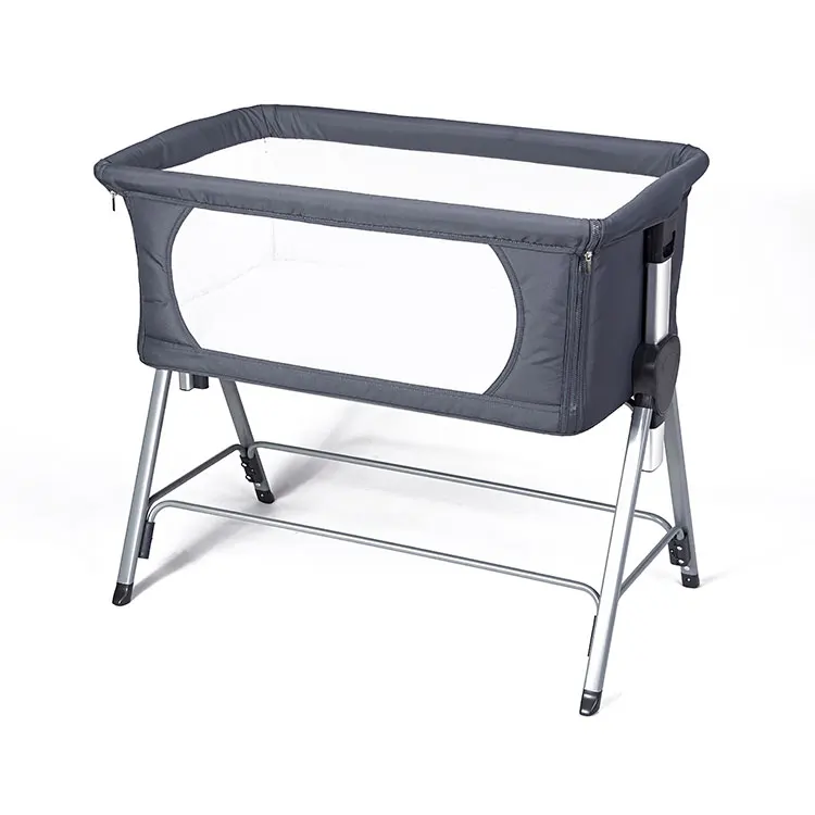 Other children furniture navy blue aluminium frame babycrib folding new born baby bed