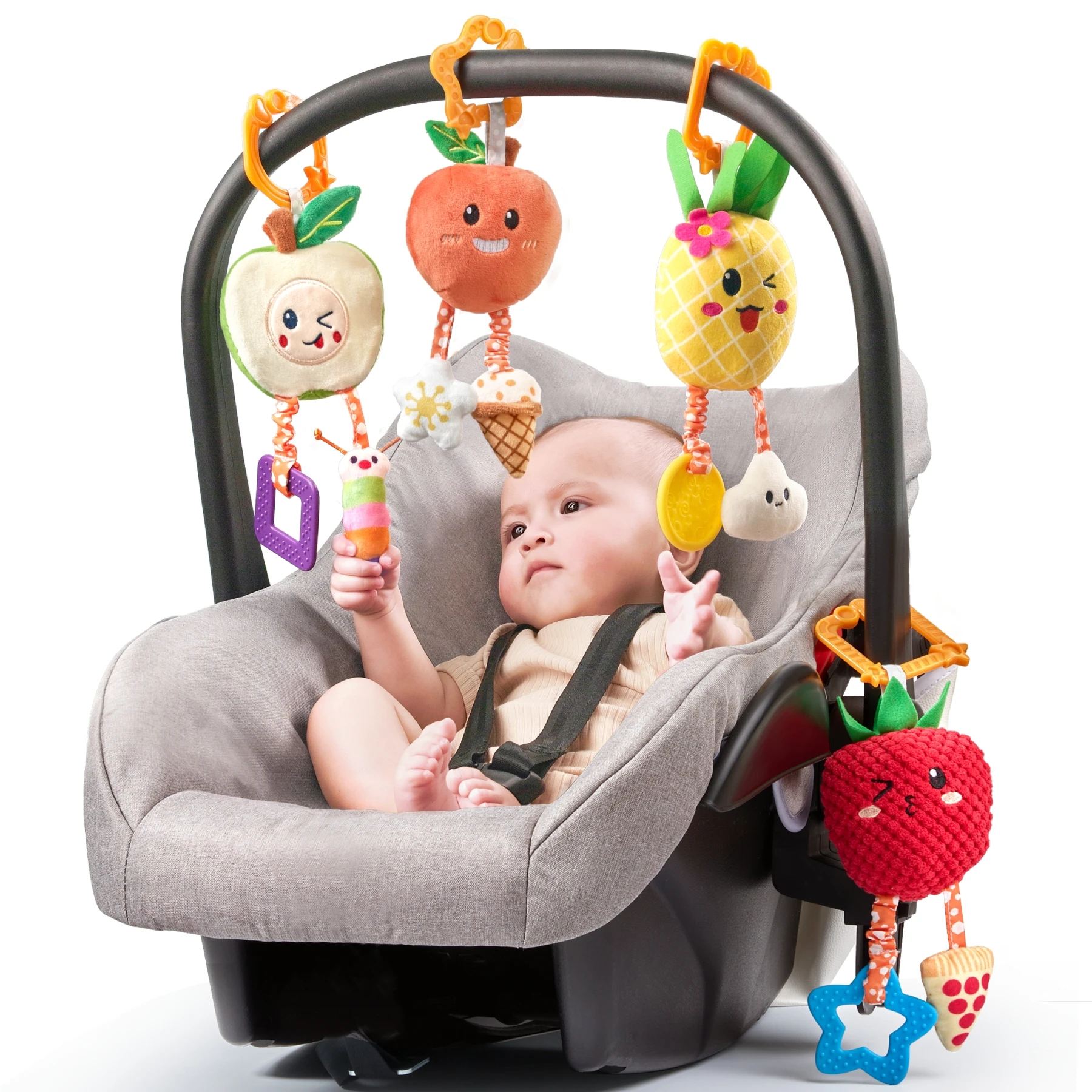 Tumama Kids Soft Fruit Hanging Rattle Set Baby Crib&Stroller Toys With Teether Stuffed Car Seat Hanging Baby Toys
