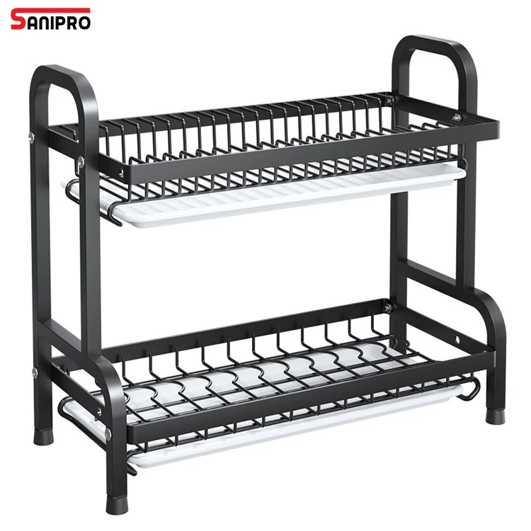 SANIPRO Stainless Steel Metal Black Rustproof Countertop Bowl Cabinet Chopsticks Knife Storage Holder Kitchen Dish Drain Rack