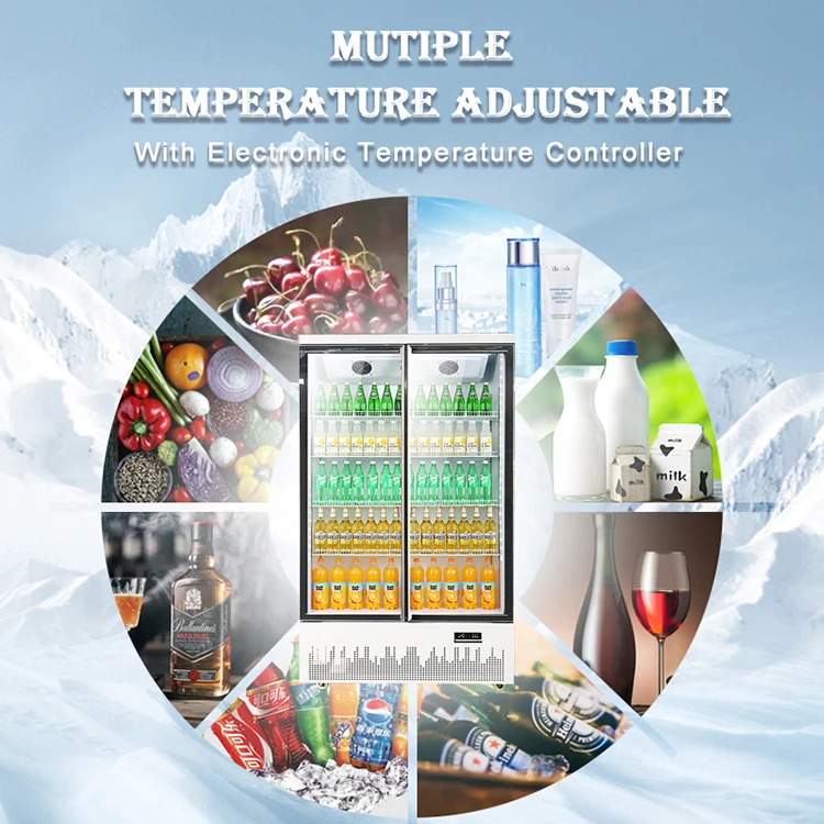 Supermarket Glass Door Upright Display Commercial Beverage Cooler Refrigerator LSC-458F