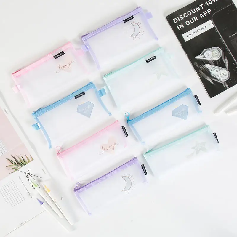 Factory high quality school supplies nylon mesh pencil case simple zipper pencil case